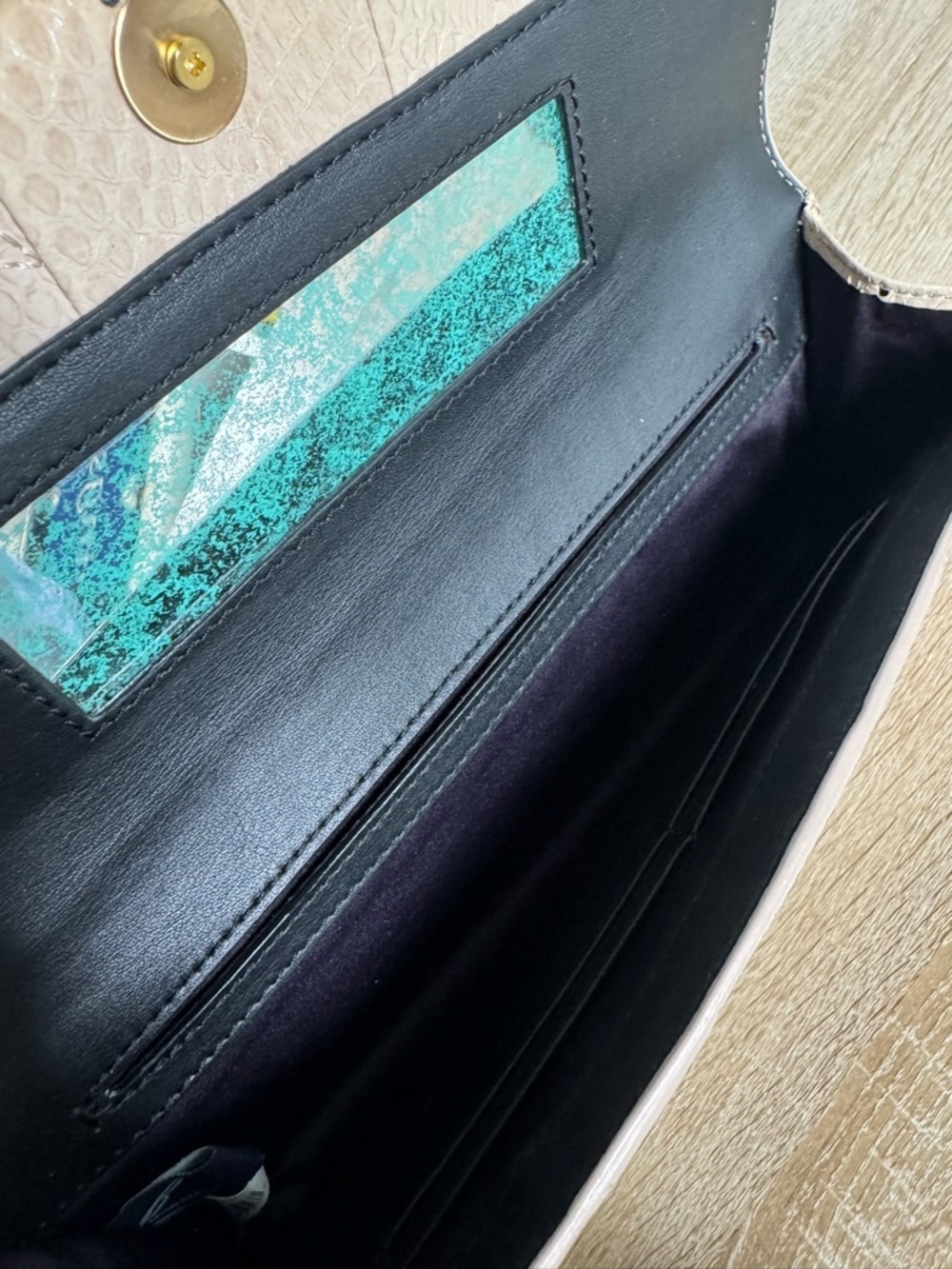 Brian Atwood Beige Snake Leather Print  Clutch - Picture 9 of 14